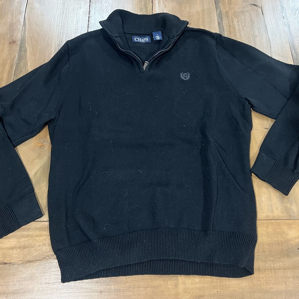 Chaps Men's Black Quarter Zip Sweater, Size Medium, Black